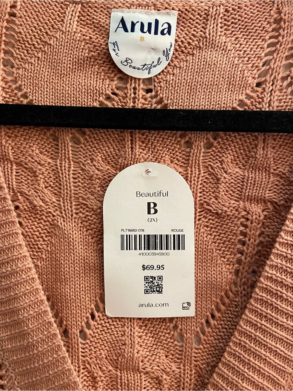 ARULA Rose Pink Cable Knit Ruffle Sleeve Cardigan - Picture 2 of 3